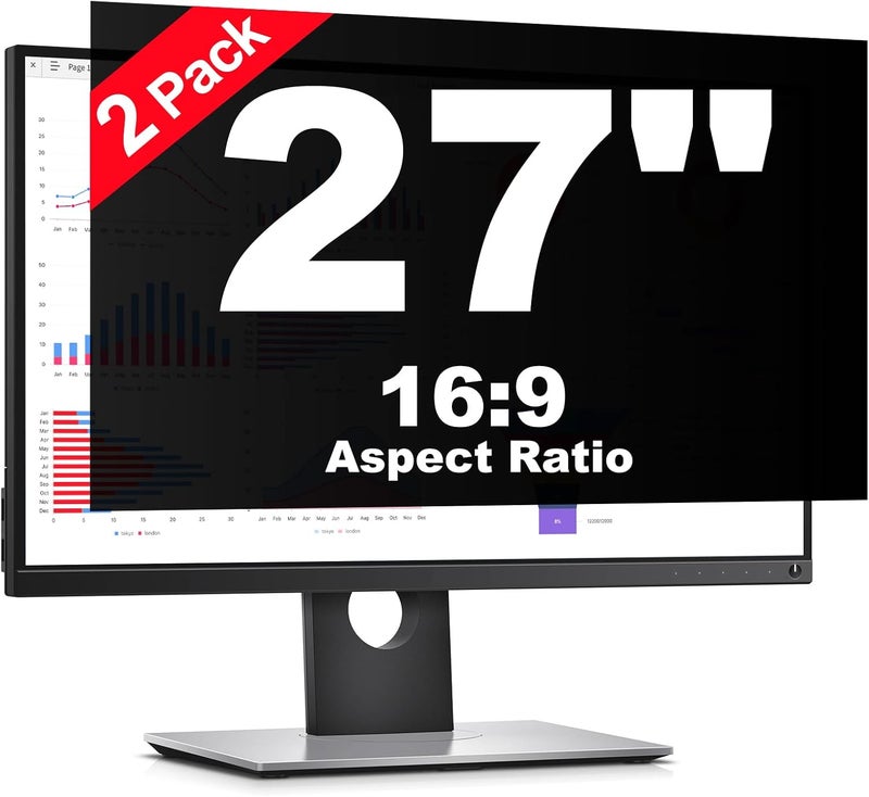 DNZPFU [2 Pack] 27 Inch Computer Privacy Screen Protector for 16:9 Widescreen Monitors-Anti-Glare & Blue Light Filter,Anti-Spy Film,Reduces Eye Strain (Fits Most Desktop Screens) - Image 1